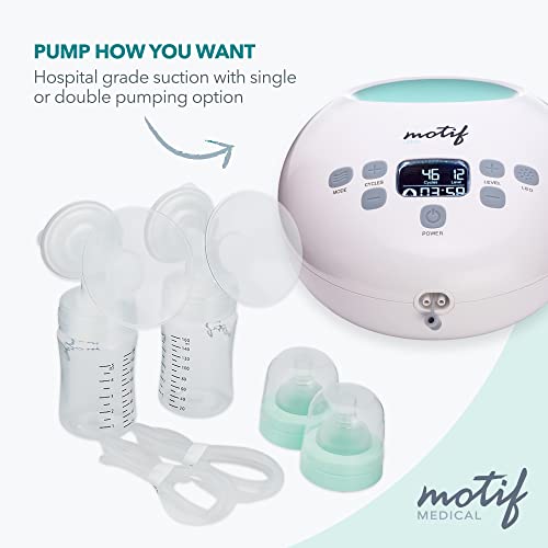 Motif Medical Luna with Battery Double Electric Breast Pump, Portable Breast Pump with Battery - Easy to Use, Quiet Motor, Built-in LED Night Light