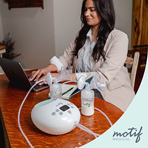 Motif Medical Luna with Battery Double Electric Breast Pump, Portable Breast Pump with Battery - Easy to Use, Quiet Motor, Built-in LED Night Light